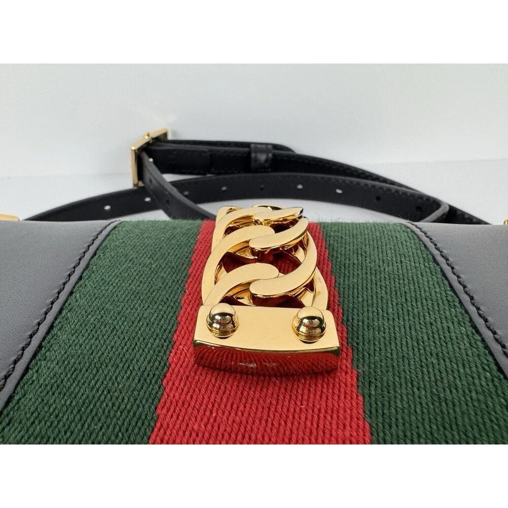 Gucci Sylvie Web Black Leather Shoulder Bag with dust bag & COA authenticated - Picture 12 of 16